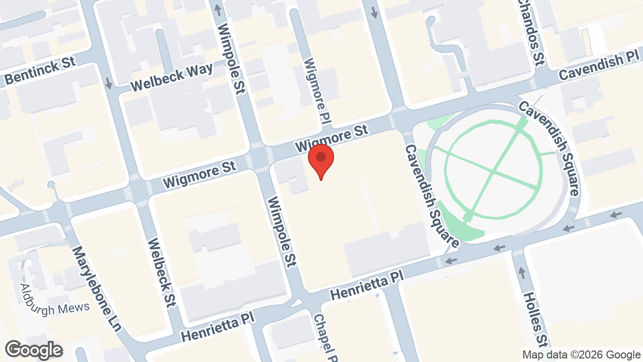Map showing the location of 1 Wimpole Street